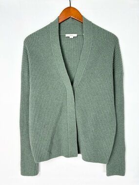 Vince Ribbed Wool Cashmere Knit Sweater Green Sage Size Small Petite Button Up